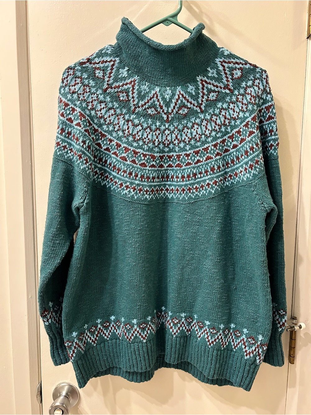 Vintage LL Bean 100% Cotton Rollneck Fair Isle Sweater